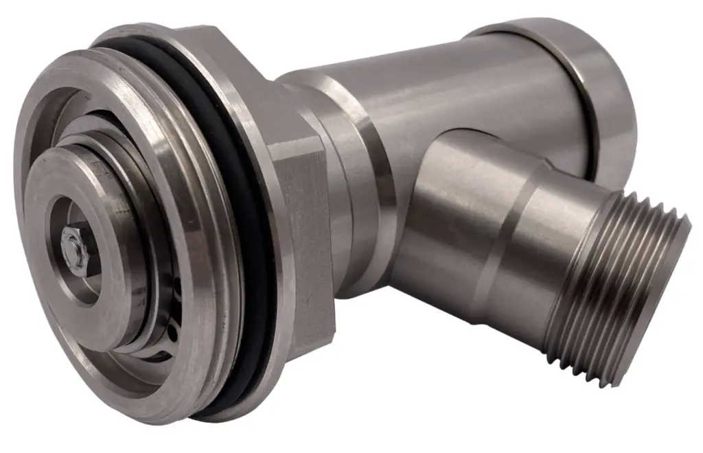 Selbstschließender Fasshahn für 2" Fässer mit Drehgelenk Edelstahl 1.webp