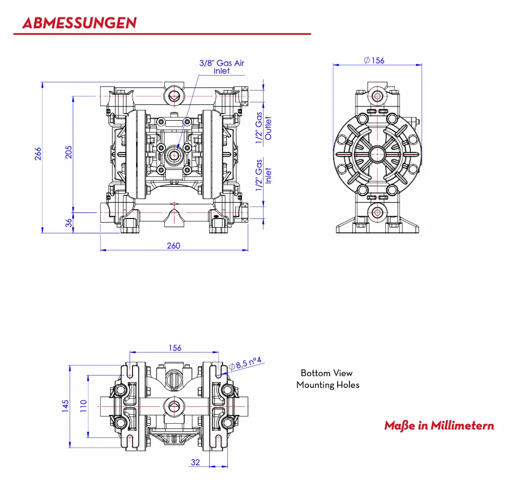 Doppelmembranpumpe Pro One 50L Maßblatt.webp