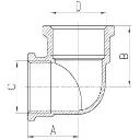 Winkel 90 Grad reduziert Innengewinde x Innengewinde Messing Zeichnung.webp