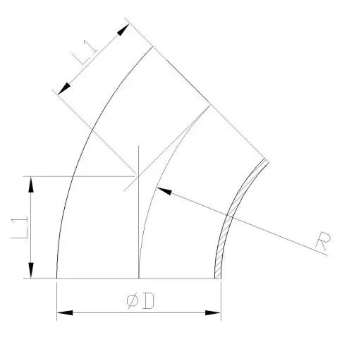 Bogen 45 Grad Anschweissende Edelstahl Zeichnung.webp