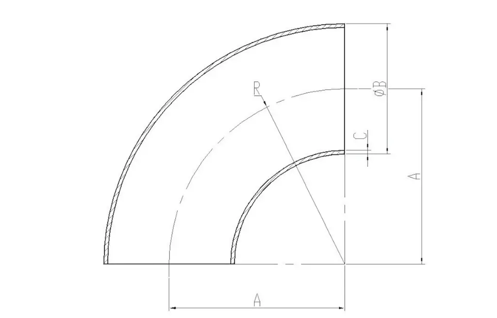 Rohrbogen 90 Grad Anschweissende Edelstahl Zeichnung.webp