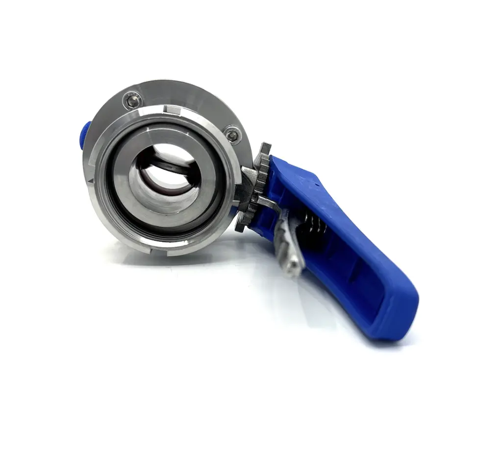 Scheibenventil Milchrohr-IG auf Anschweissende mit Scherenhandgriff Edelstahl1.webp