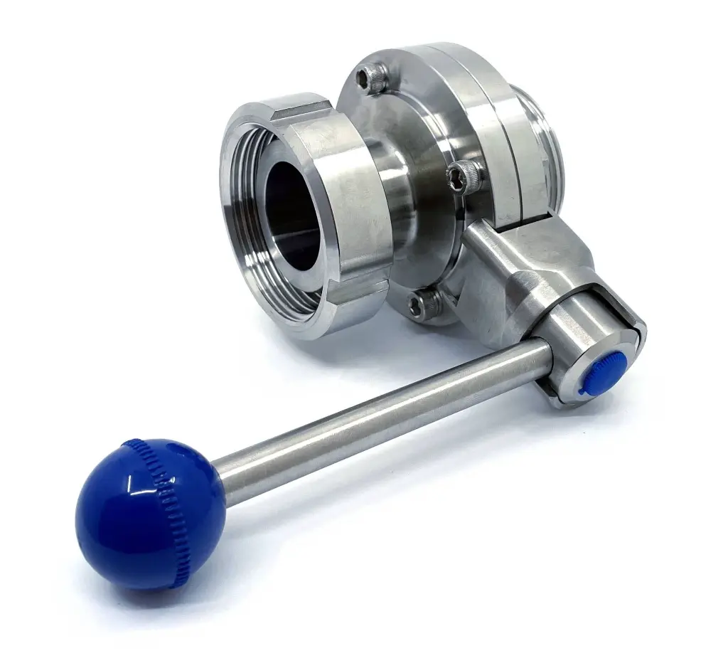 Scheibenventil Milchrohraussengewinde auf Innengewinde Edelstahl1.webp