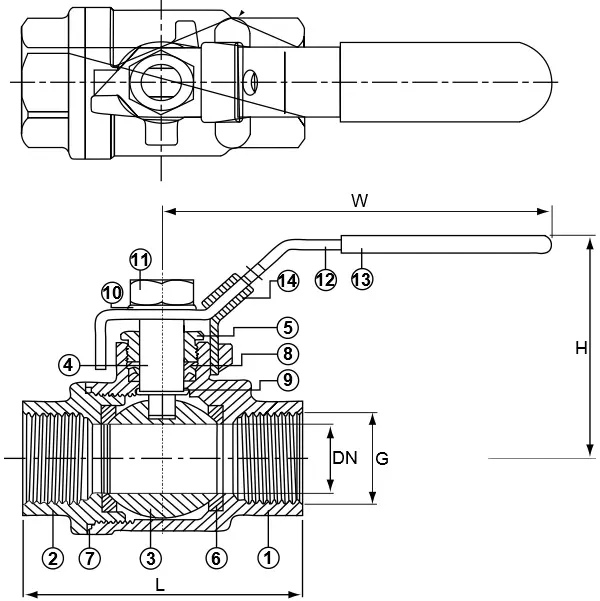 Kugelhahn Innengewinde auf Innengewinde Edelstahl Zeichnung.webp