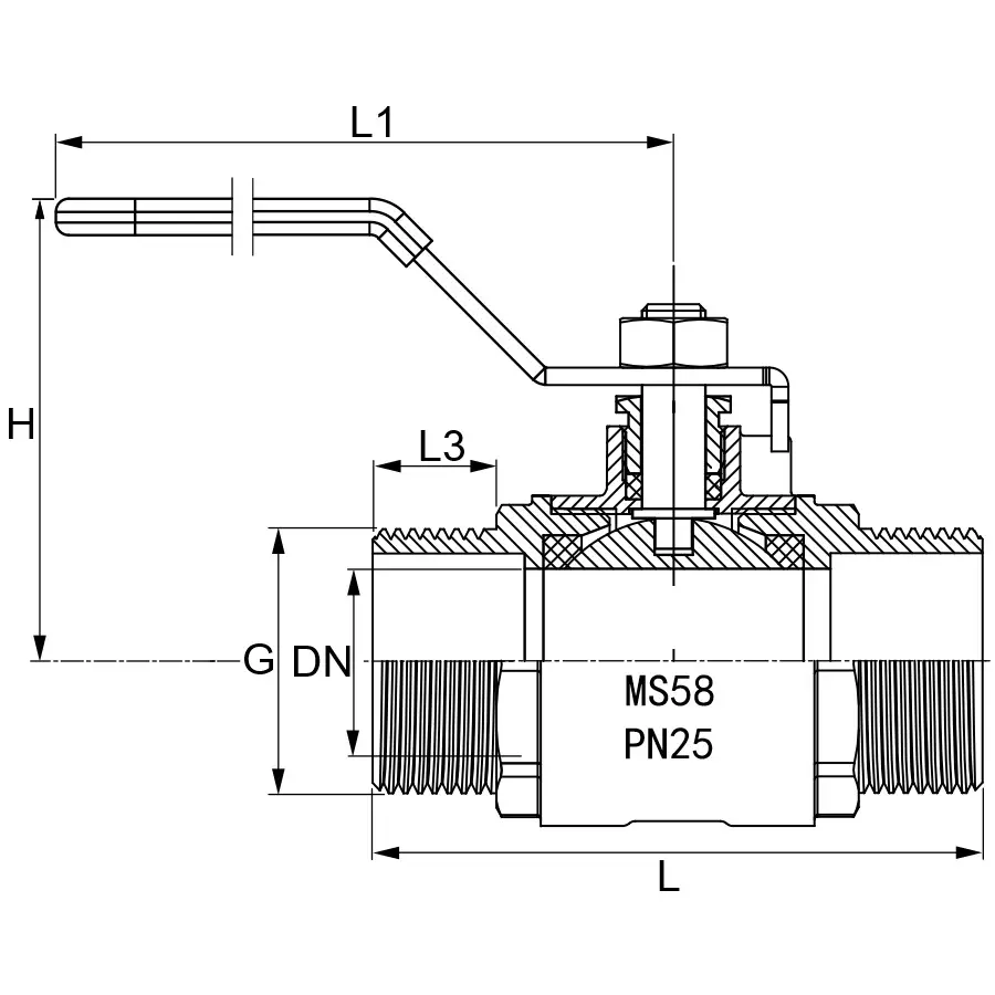 Kugelhahn 2x Aussengewinde Messing vernickelt Zeichnung.webp