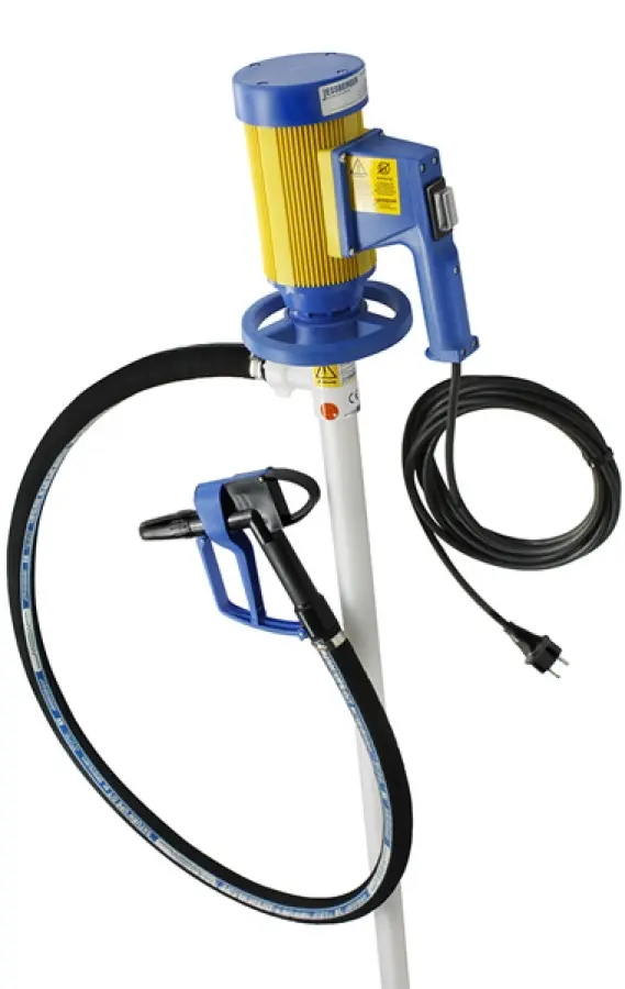 Electric barrel pump set for highly aggressive chemicals