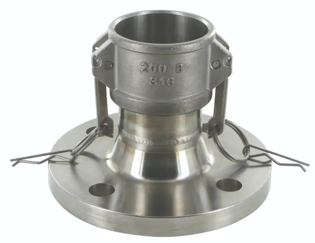 Camlock connector on fixed flange, stainless steel