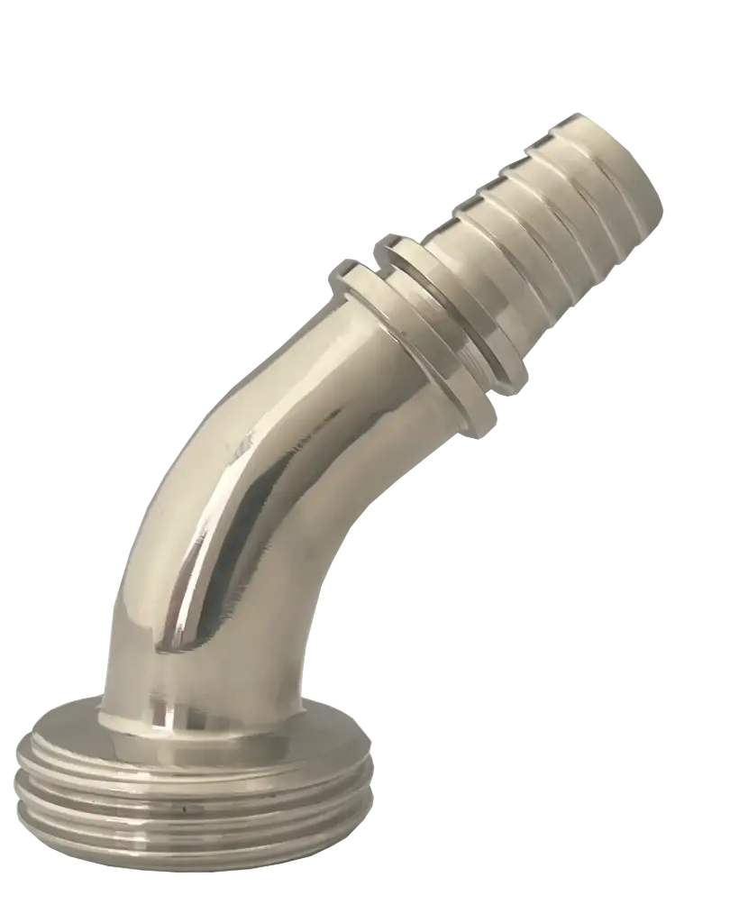[107746] Milk pipe elbow 45° cone connection on hose nozzle, stainless steel (DN20 RD44)