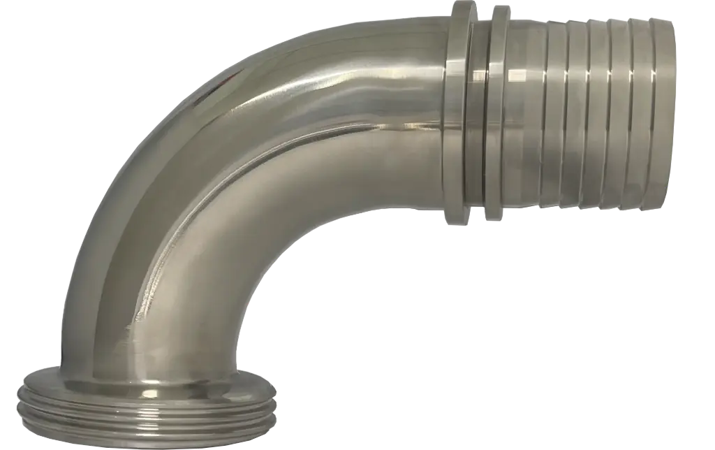 Milk pipe elbow 90° external thread on hose nozzle, stainless steel