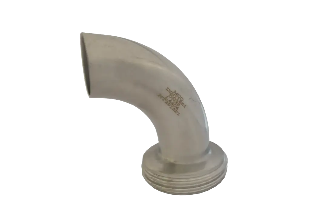 Milk pipe elbow 90° external thread on weld-on end stainless steel