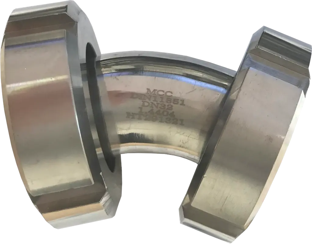 [107906] Milchrohrbogen 45° beidseitig Kegelstutzen  Edelstahl (DN20 RD44)