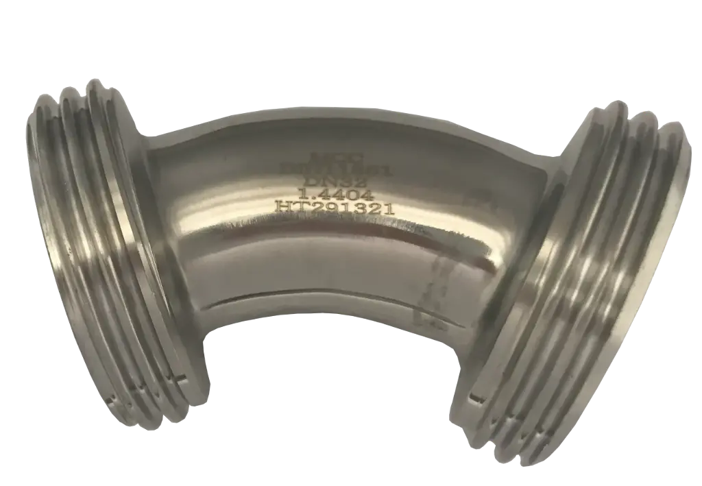 [107913] Milk pipe elbow 45° external thread on both sides, stainless steel (DN20 RD44)