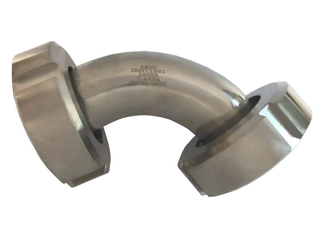 Milk pipe elbow 90° on both sides, conical socket, stainless steel