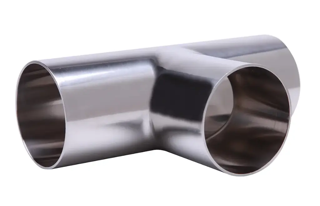 Long T-piece, weld-on end, stainless steel