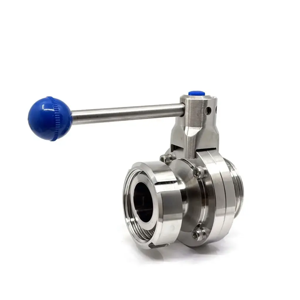 Disc valve, milk pipe external thread to internal thread, stainless steel