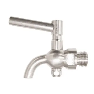 Drain valve with curved spout, stainless steel