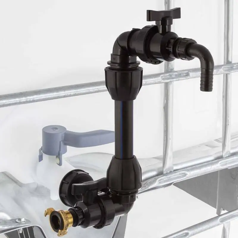 IBC S60x6 Schwanenhals mit Ablasshahn und Zusatzkugelhahn GEKA