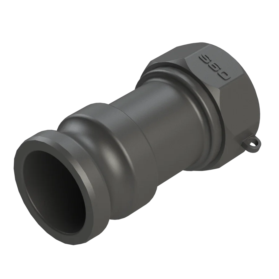 IBC adapter S60x6 to camlock plug, 2" long, PP